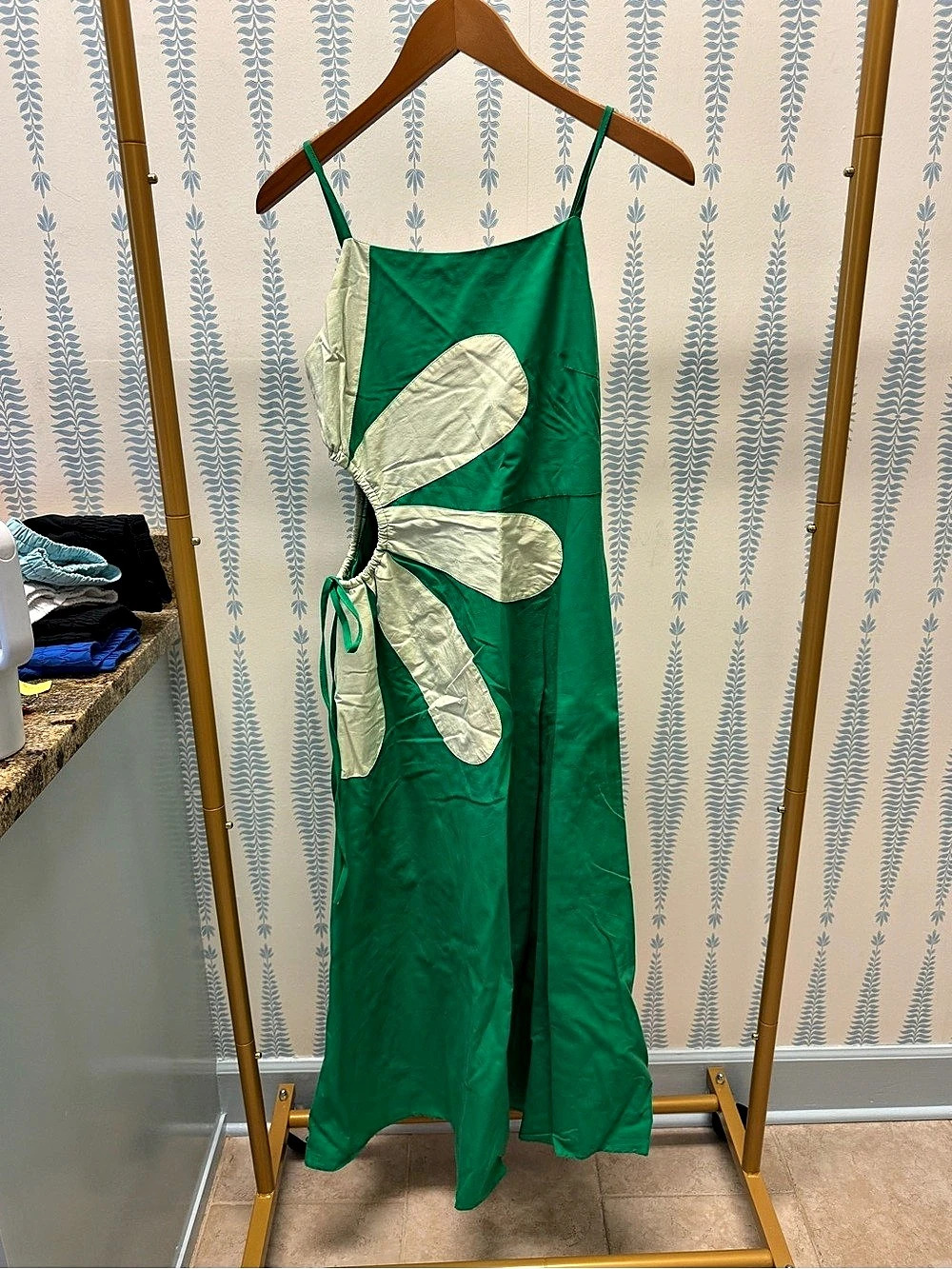Strut & Bolt Green & Cream Abstract Maxi Dress, Size S